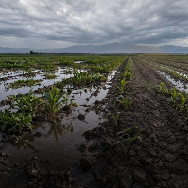 Wet and dry spots in fields after rainfall or irrigation