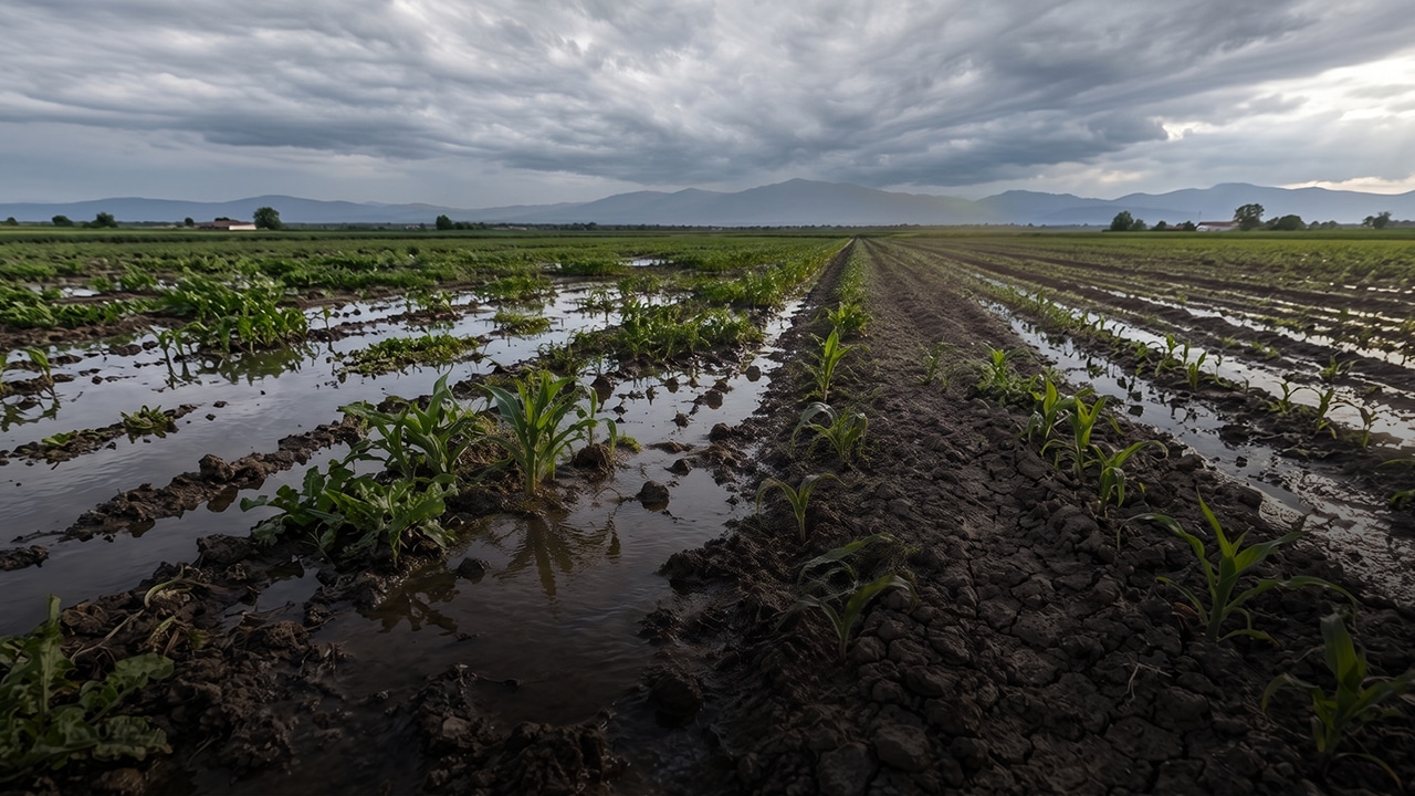Wet and dry spots in fields after rainfall or irrigation